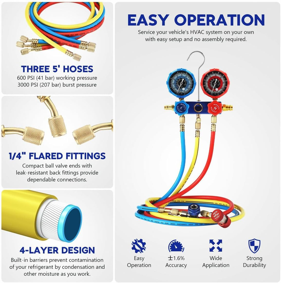 AUSWAY 4CFM Vacuum Pump Set 1/3 HP 1 Stage Air Conditioning HVAC Refrigeration Auto AC Repair Tools Food Clothes Packaging R134A R410 Manifold Gauges image number 6