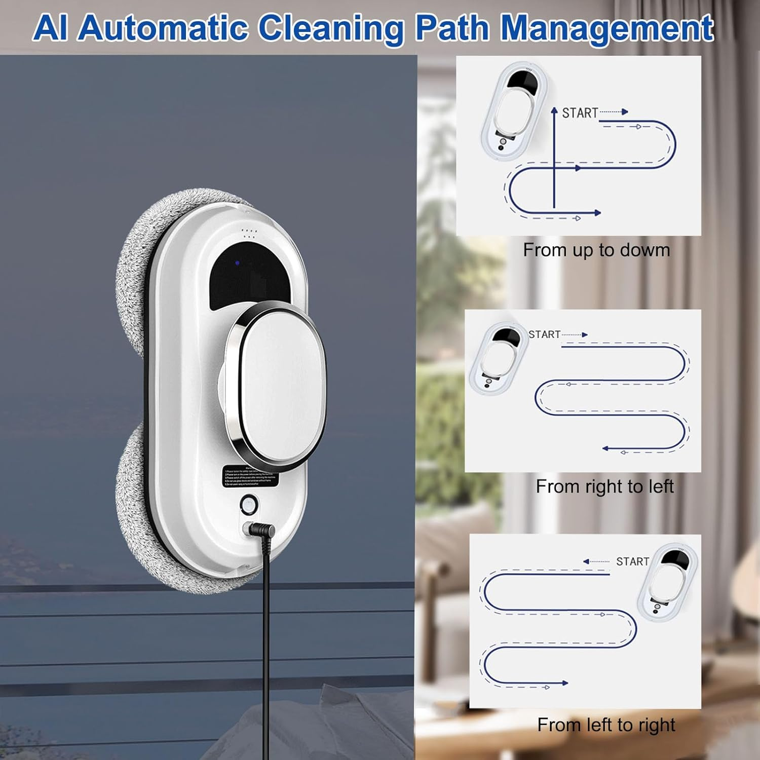 SAILESI Window Cleaner Robot, 5600Pa Strong Suction Window Automatic Cleaning Robot, Smart Path Planning, Powerful Dual Spinning Mop, Remote Control, Dual Safety Protection for Effortless Cleaning image number 3