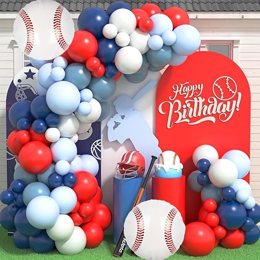 Baseball Themed Balloon Chain Set, Sports Style, Red, White and Blue（105 PCS） image number 3