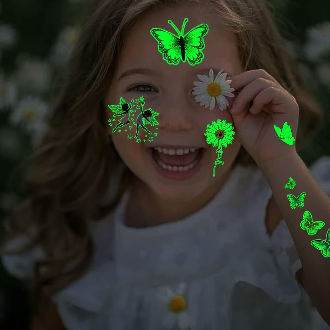 CHARLENT Luminous Butterfly Tattoos for Kids - 14 Sheets Glow in the Dark Butterfly Fairy Temporary Tattoos for Girls Birthday Party Favors Goodie Bag Fillers image number 1