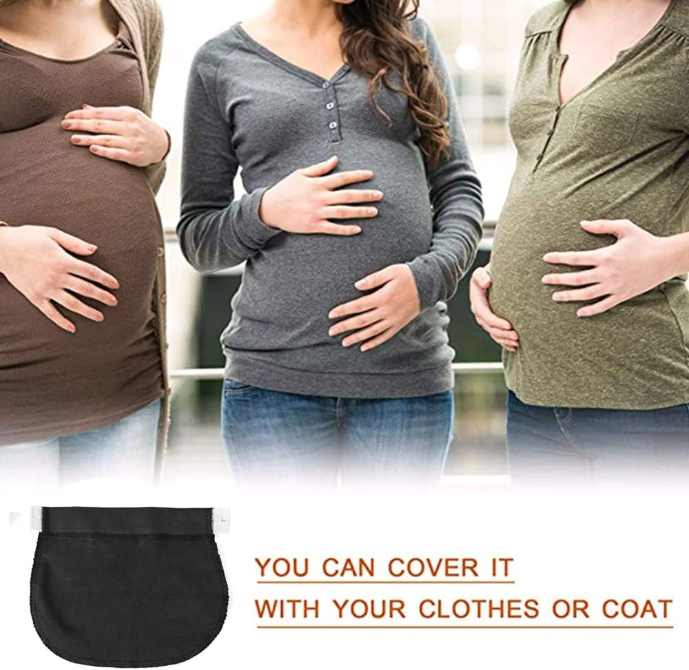 Maternity Pregnancy Waistband Elastic Extender Waist Pant Belt Button Adjustable Black - Black image number 2