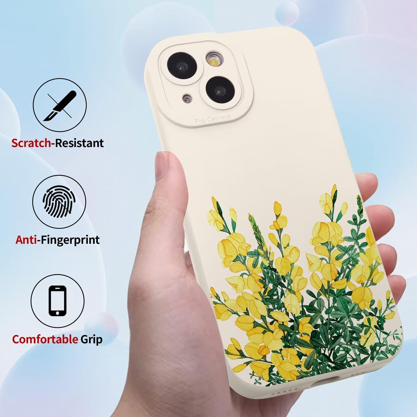 ILING Liquid Silicone Case for Oppo A40 4G / Oppo A40M, Ultra Thin Elegant Flowers and Cute Cartoon Pattern Women'S Mobile Phone Case, Soft TPU Bumper Shockproof Protective Case (White Q01)