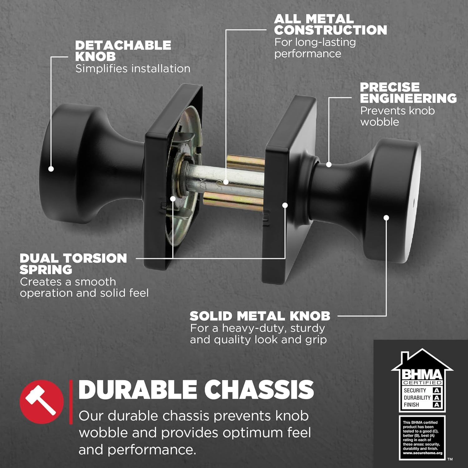 Kwikset Pismo Privacy Locking Door Knob, Interior Handle with Keyless Lock for Bedroom and Bathroom Doors, Featuring Microban Protection, in Matte Black image number 2