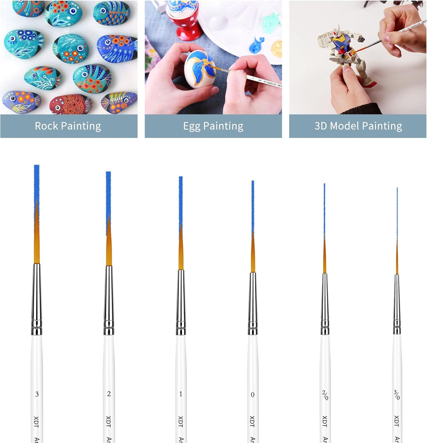 Rigger Artist Paint Brush 6 Piece Set, Extra Long Fine Point Liner Tip for Scale Models Nail Acrylic Oil Watercolor #000#00#0#1#2#3 image number 3