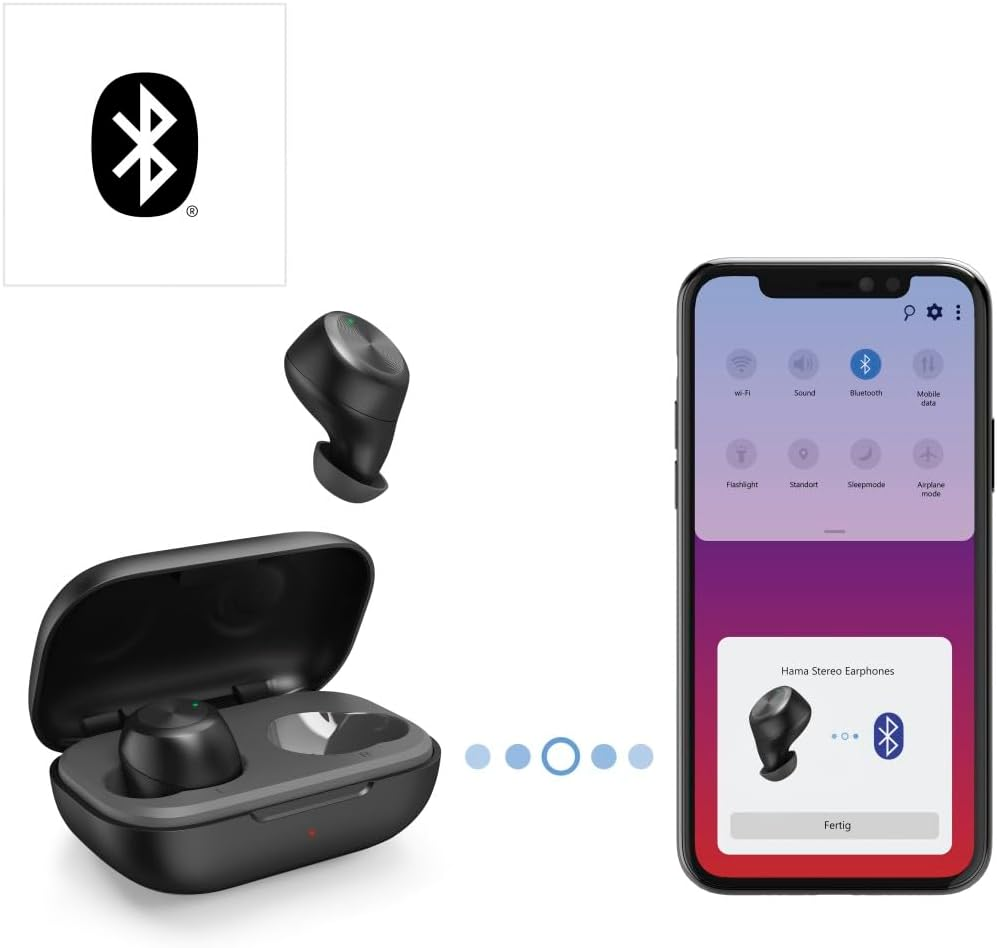 Hama True Wireless In-Ear Headphones (Bluetooth Headphones Music Time 12 Hours Battery, In-Ear Headphones with Wireless Charging and Wireless Charger, Splash-Proof IPX4, Ultralight 4 G) Black image number 4