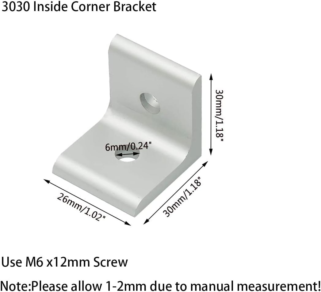 Tsnamay 3030 inside Corner Bracket for 3030 Aluminum Extrusion Profile 30 X 30 X 26Mm with Slot 6Mm-20Pcs