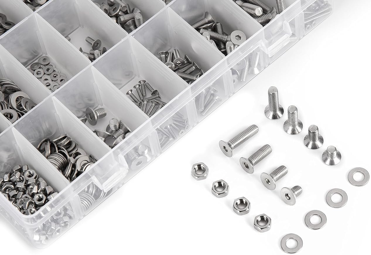 Cseao 940 Pieces M2 M3 M4 M5 Countersunk Head Socket Cap Metric Screws Bolts Washers Nuts Hardware Assortment Kit with Hex Wrenches, 304 Stainless Steel, DIN7991 image number 2