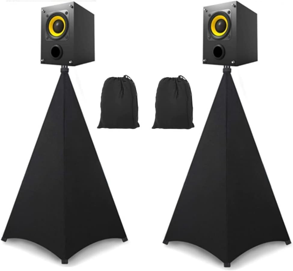 Lehom Speaker Stand Cover 2 Pack Tripod Stand Strech Fabric 360 Degree Coverage Triple Sided Dj Accessory for Weddings, Banquets, Parties, Events, Birthday (Black) image number 4