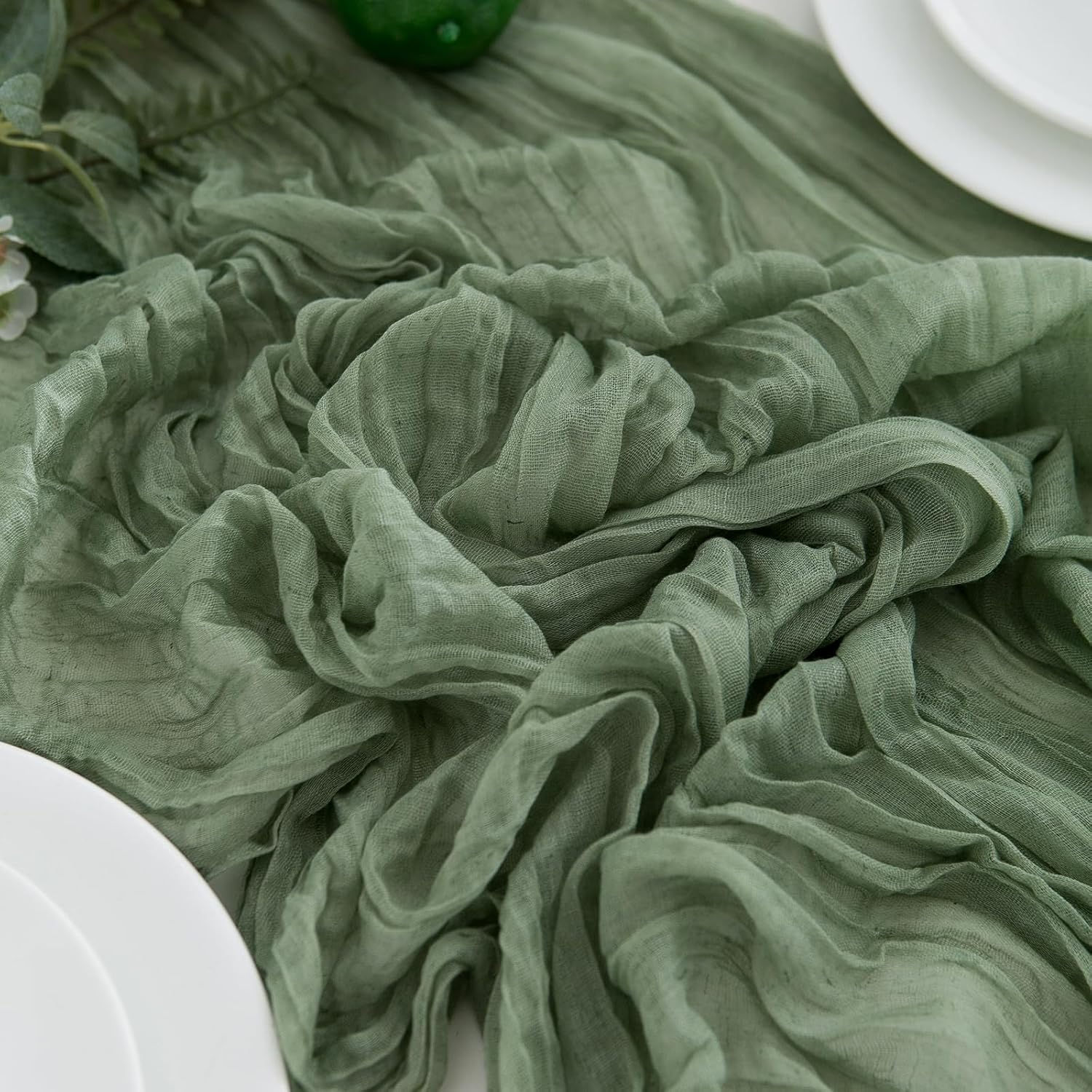 CHUQING Cheesecloth Table Runner Sage Green 27 X 118 Inch Cheese Cloth Boho Rustic Gauze Table Runner for Wedding Spring Easter