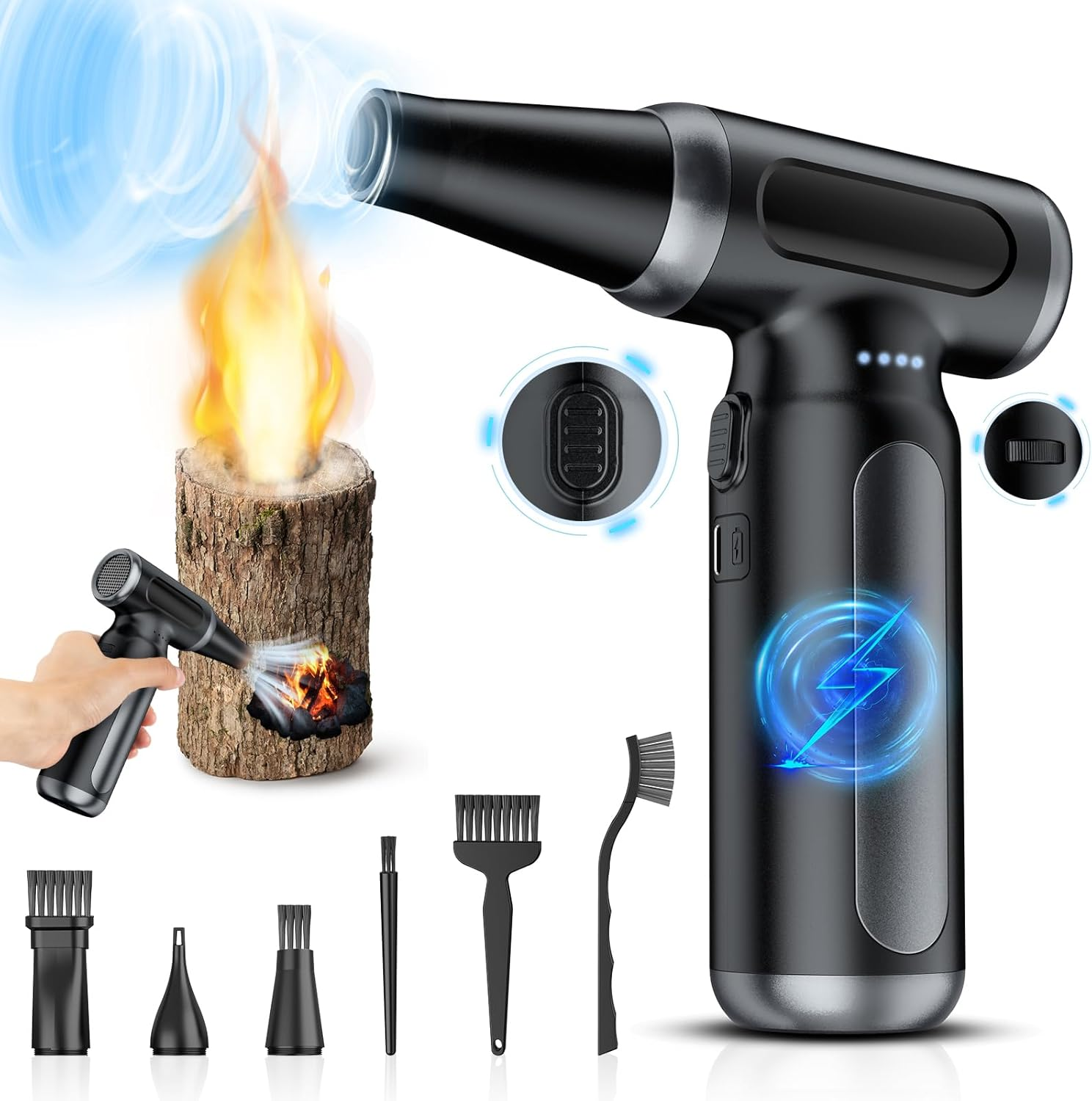 Compressed-Air-Duster-Keyboard-Cleaner-110000Rpm Electric Air Dusters-Replace Can-No Canned Duster-Pc Cleaning-Air Blower-Cordless Duster for Computers 7600Mah, Black (D1)