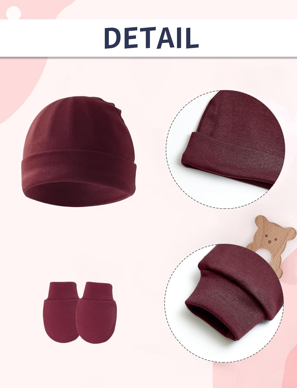 KEOYA Newborn Baby Beanie Cap and Mittens Set Infant Bow Hats Toddler Gloves Newborn Hospital Hats for Baby Boy Girl 0-6 Months 4 Sets image number 4