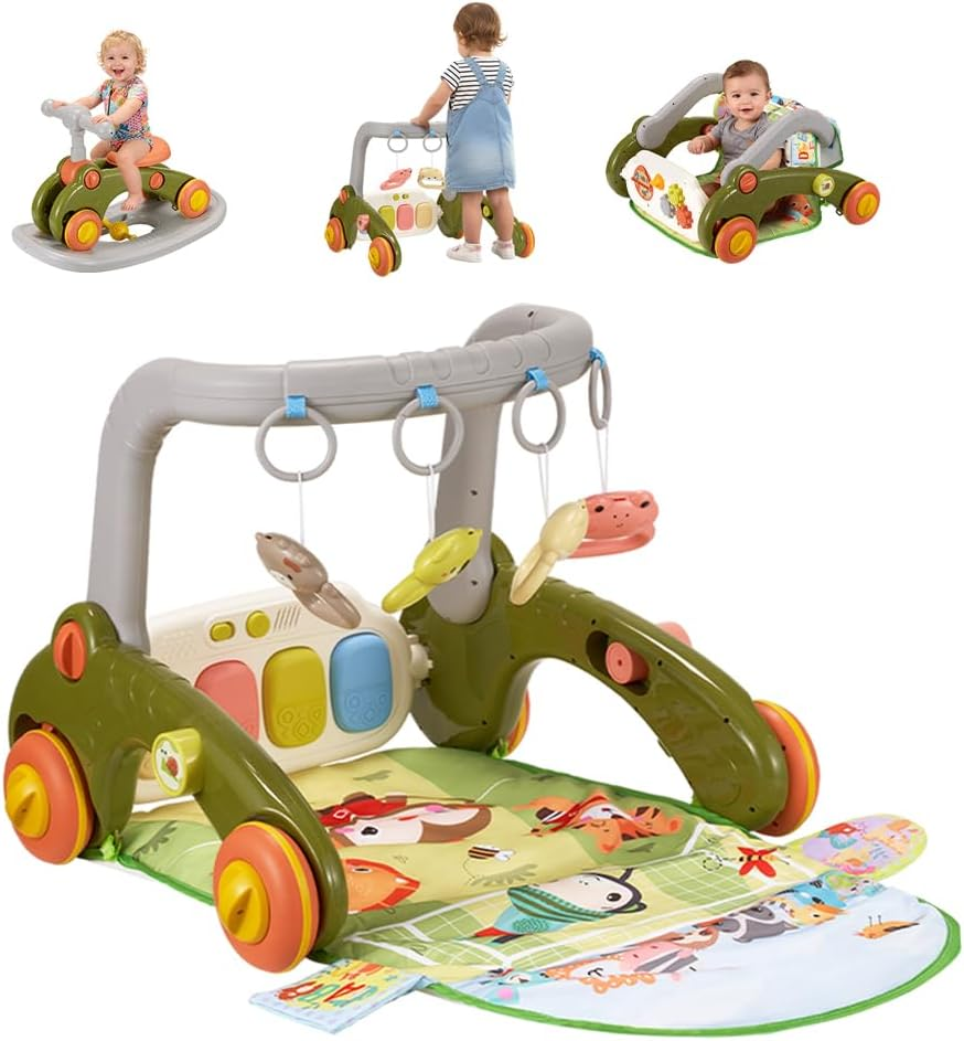 Playpals Baby Play Mat & Gym, Kick and Play Piano Mat & Hanging Toys, Adorable Animal-Themed Baby Play Gym, Tummy Time Mat, Sit-To-Stand Walker & Ride-On Toy for Newborns to Toddlers, Green