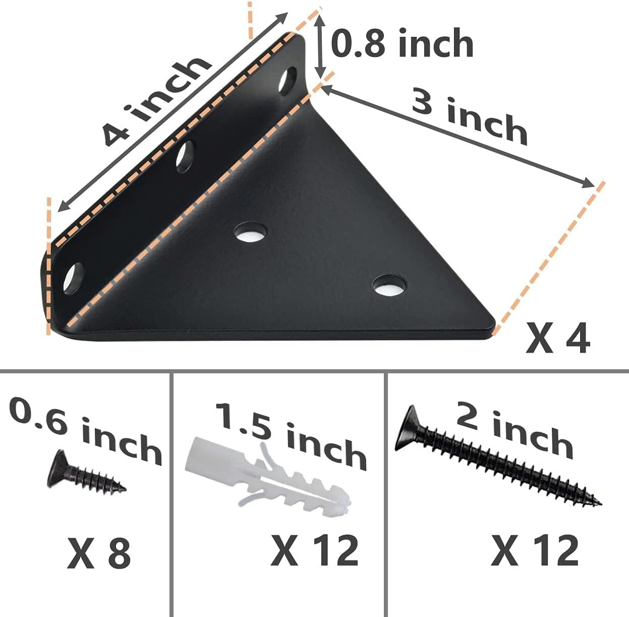 Halyuhn Floating Shelf Bracket 8 Pcs for Floating Wood Shelves, 4 X 3 Inches Black Floating Shelves Brackets with 2 Inches Anchor Screws, Shelf Brackets Set for Wood Shelf, Floating Shelf Hardware image number 5