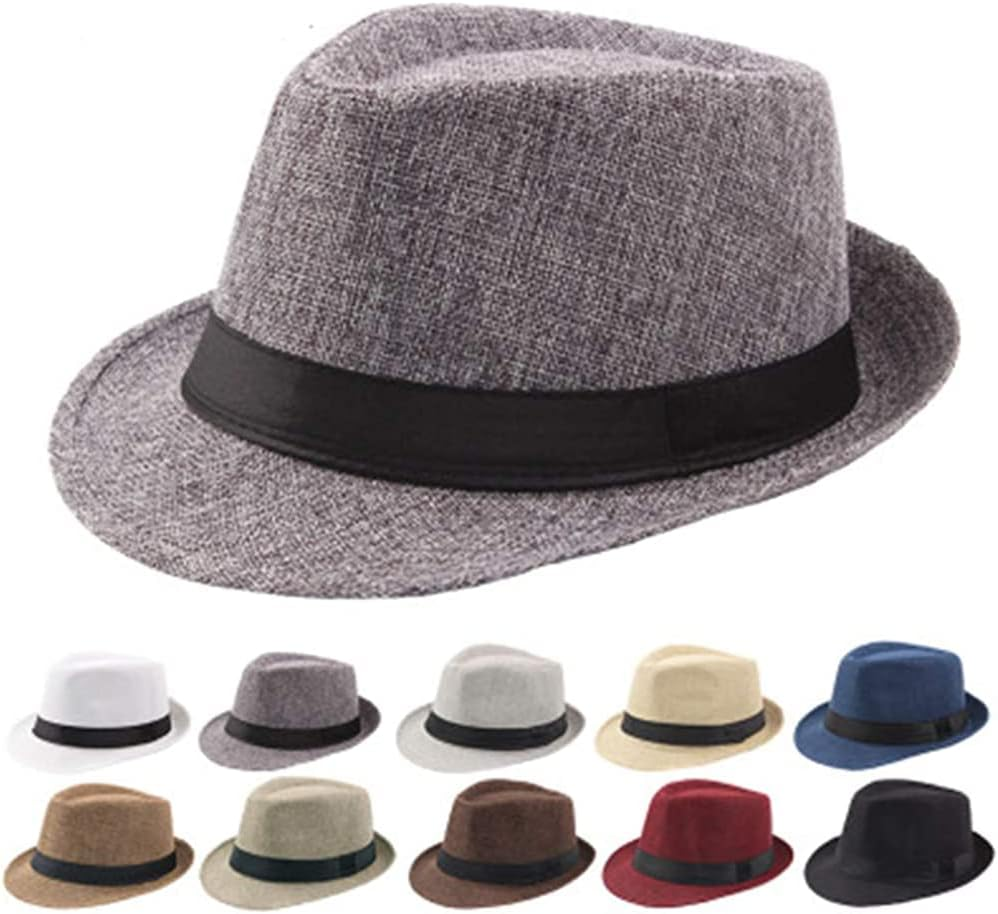 Mens Short Brim Straw Fedora Hat Summer Beach Sun Hat Jazz Hat Light Weight Panama Cap image number 5