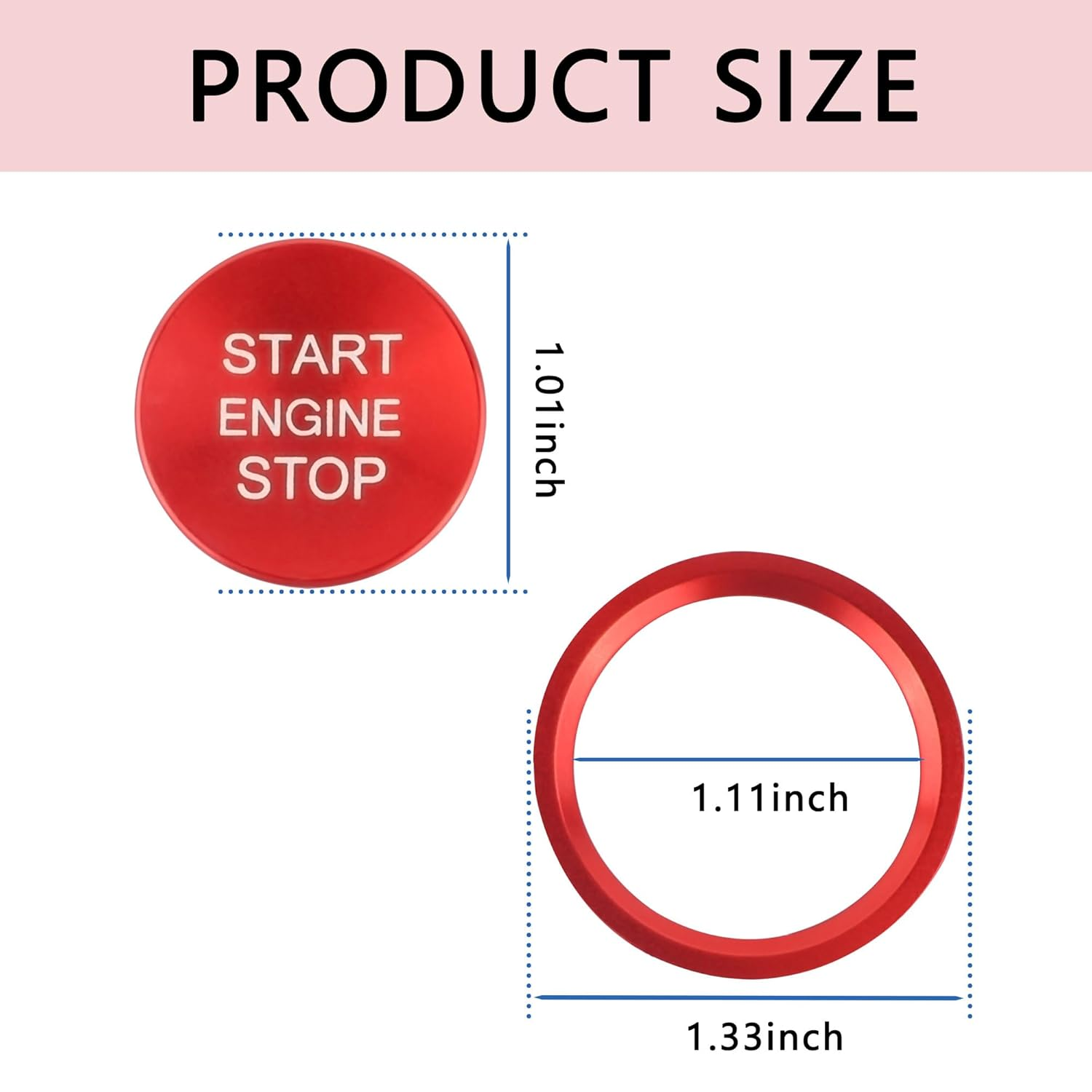 Car Push Start Button Cover for Audi Cool Aluminum Engine Start Button Cover with Metal Ring Car Decoration Car Accessories Interior Start Stop Button Cover (Red) - Blue image number 6