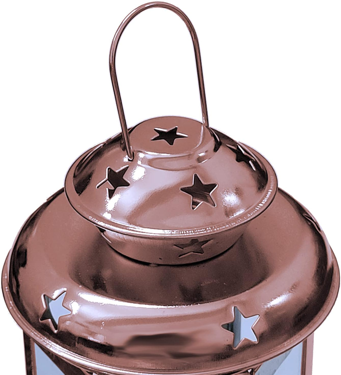 2 Pcs European Design Antique Glass Hanging Candle Lanterns with Stars Metal Frame Candlestick Holder Night Lamp, Romantic Xmas Wedding Party Decoration (Bronze) - Gold image number 2