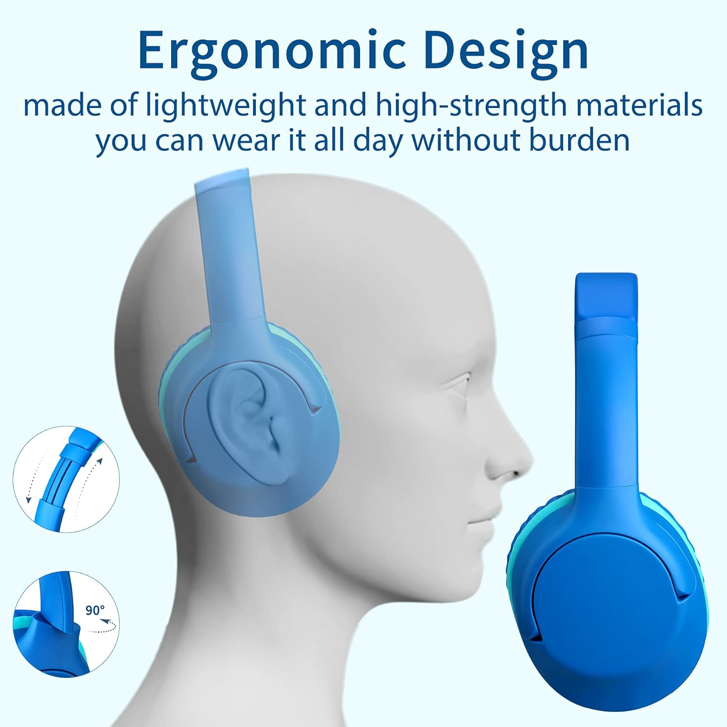 POWMEE P20 Kids Headphones Over-Ear Headphones for Kids/Teens/Boys/Girls/School with 94Db Volume Limited Adjustable Stereo Tangle-Free 3.5MM Jack Wire Cord for Fire Tablets/Travel/Pc/Phones(Blue) - Mint Green image number 4