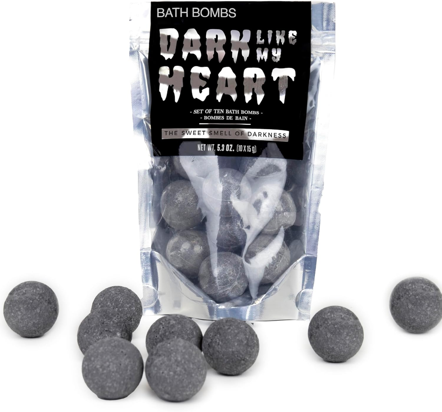 Gift Republic Dark like My Heart Bath Bombs 10 Pack, Charcoal Infused, Re-Sealable Bag, Black Bath Soak, Relaxing Mood Booster, Unique Pamper Set, Vegan Friendly image number 1