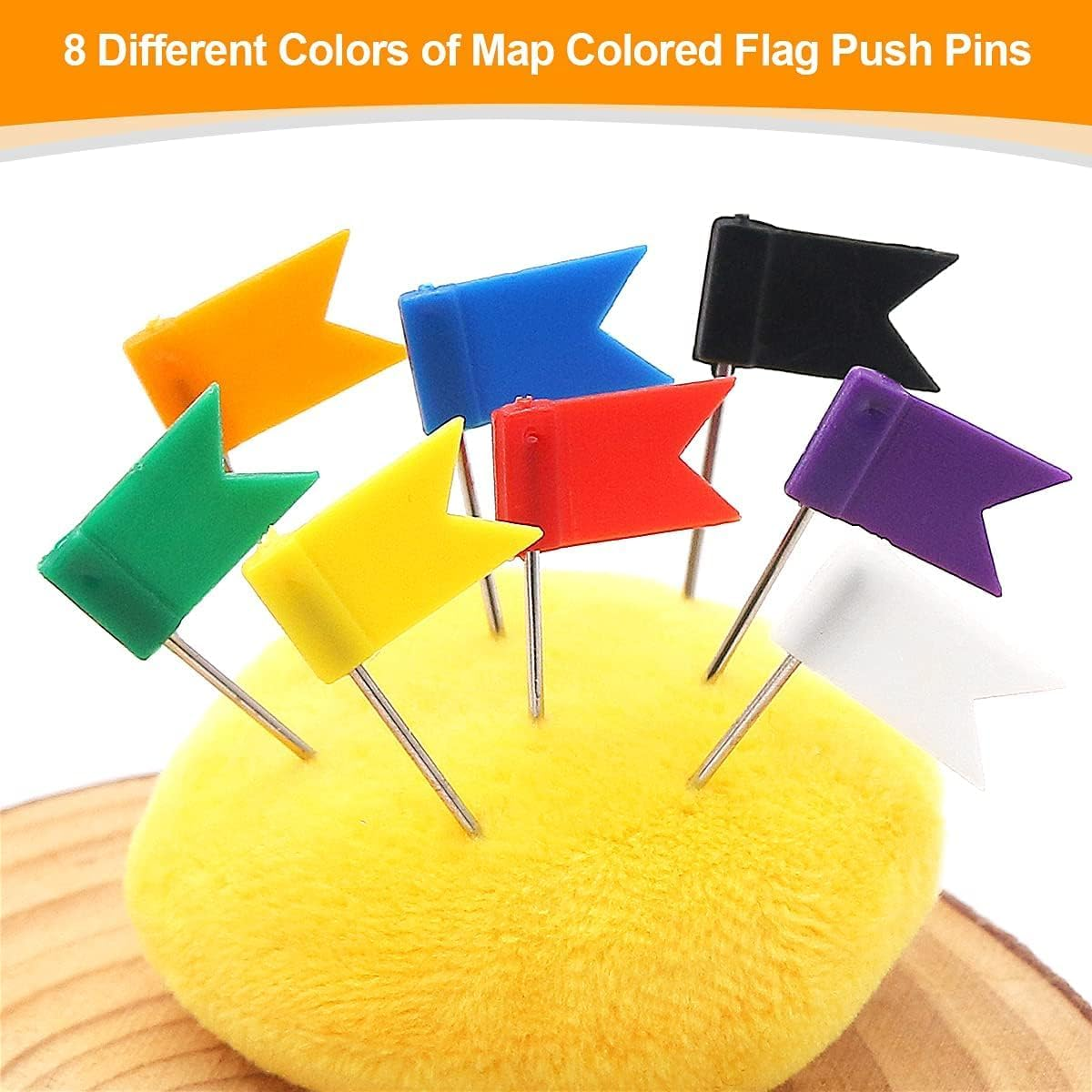 LABUBU Colored Flag Map Push Pins - 400 Pack Multicolored Decorative Travel Map Tacks Plastic Head with Steel Point for Cork Bulletin Board, Picture Hanging at Home Office School (8 Assorted Colors) image number 2