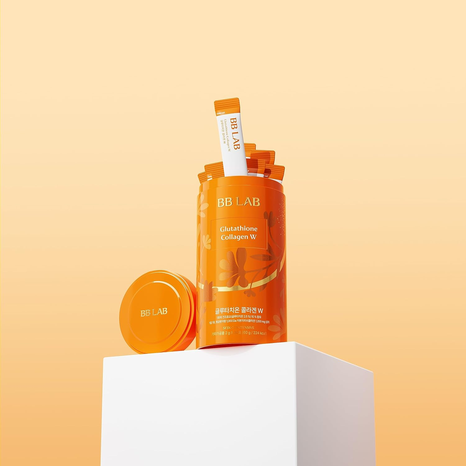 BB LAB Glutathione Collagen W, Collagen Powder Stick Supplement, Marine Collagen, Fish Collagen, Vitamin C, Hyaluronic Acid, 17 Probiotics, Fast Absorption, Orange Flavor (Pack of 1)