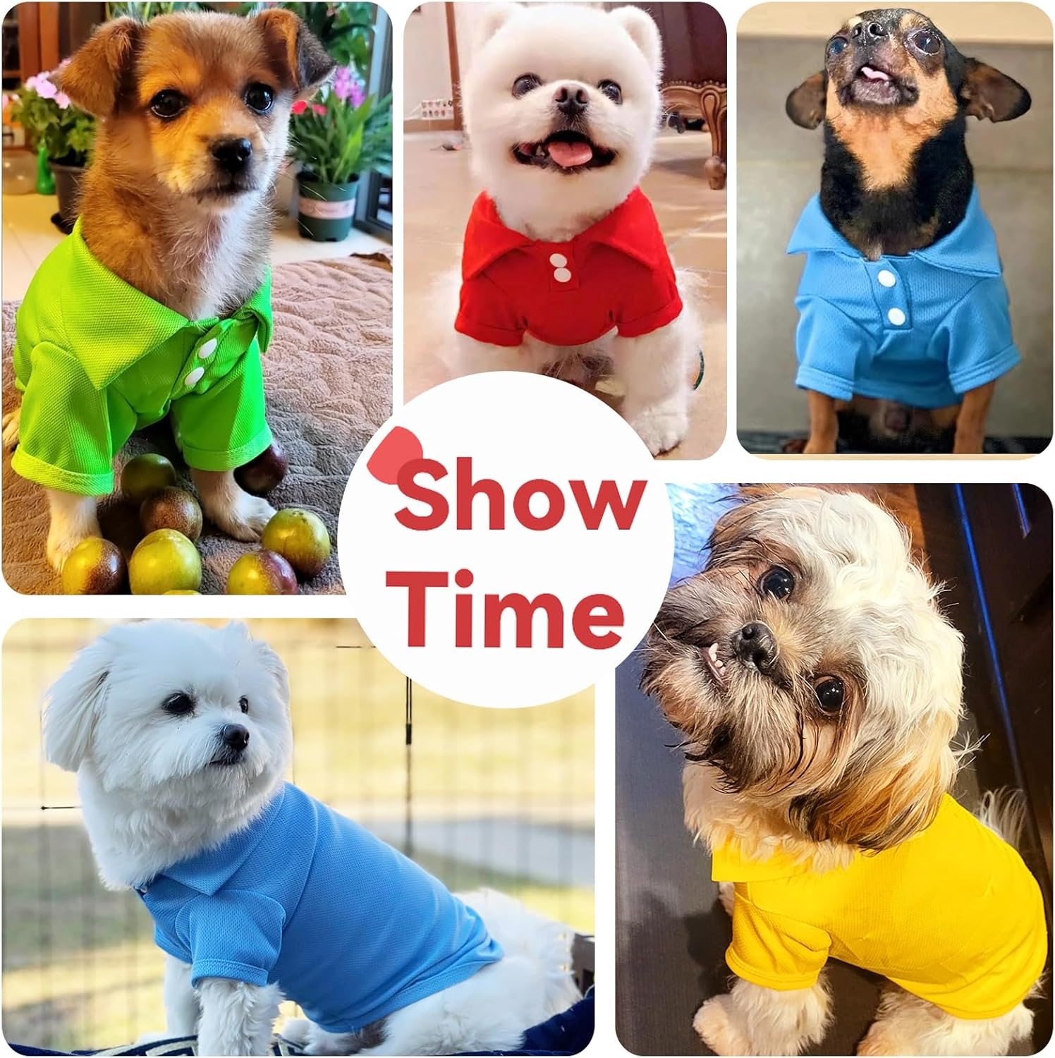 DOGGYZSTYLE 4 Pack Solid Dog Polo Tshirts Shirts Pet Puppy T-Shirt Clothes Outfit Apparel Coats Tops(M Chest 15.75"-Length 11.81") image number 6