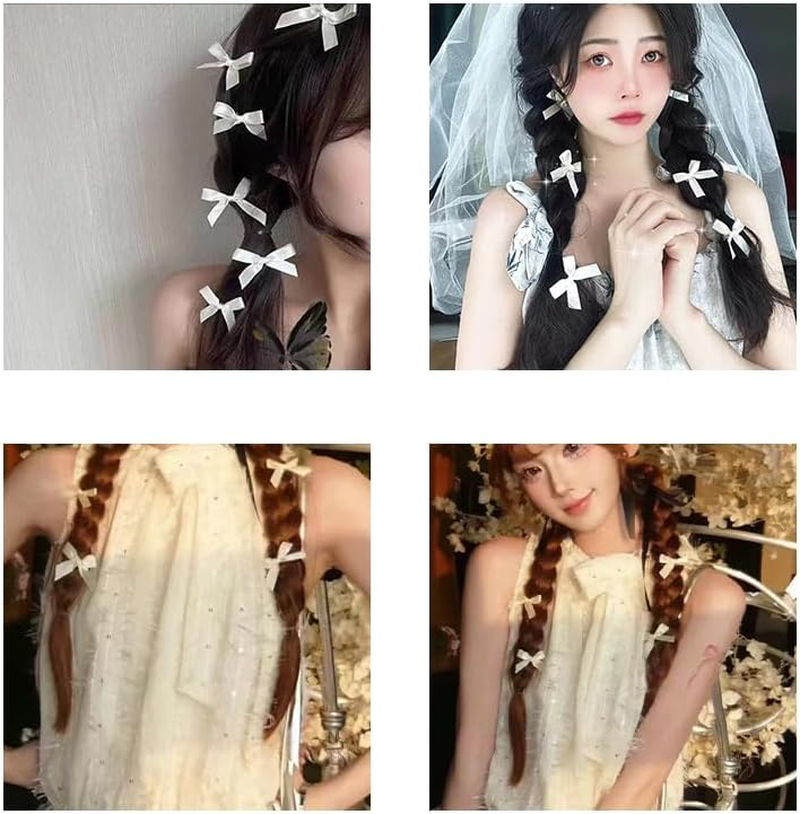 Small Hair Bow Clip Accessories Set for Women Girls Mini Hair Barrettes for Fine Hair Flower Girl Hair Bow Clip Halloween Hair Clips Tiny White Christmas Hair Ribbon Bow Hair Clips for Girls Party - Black Small Hair Bow Clip image number 2