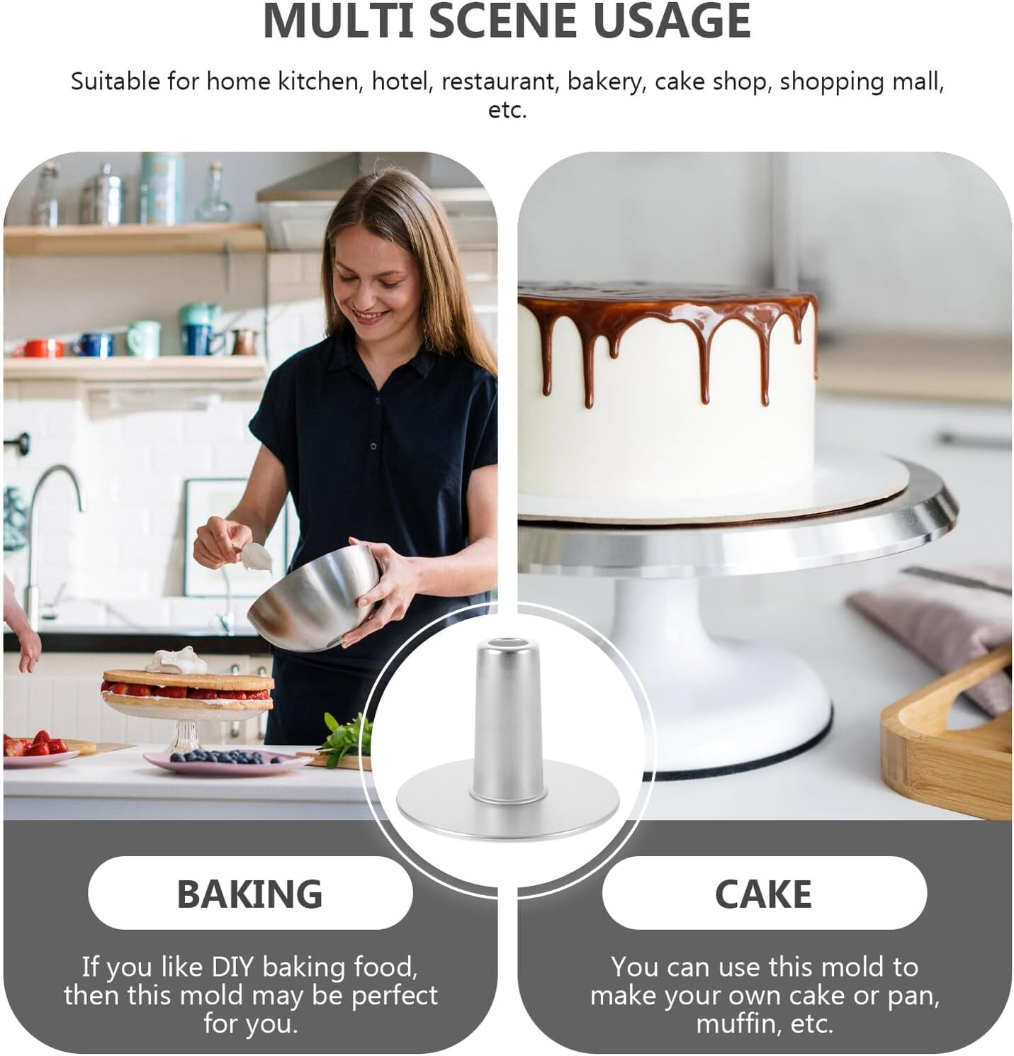 JECOMPRIS Hollow Chimney Chiffon Cake Mold Aluminium Alloy DIY Baking Pan for Home and Professional Use Easy to Clean Cake Pan Bakeware Gadget image number 2