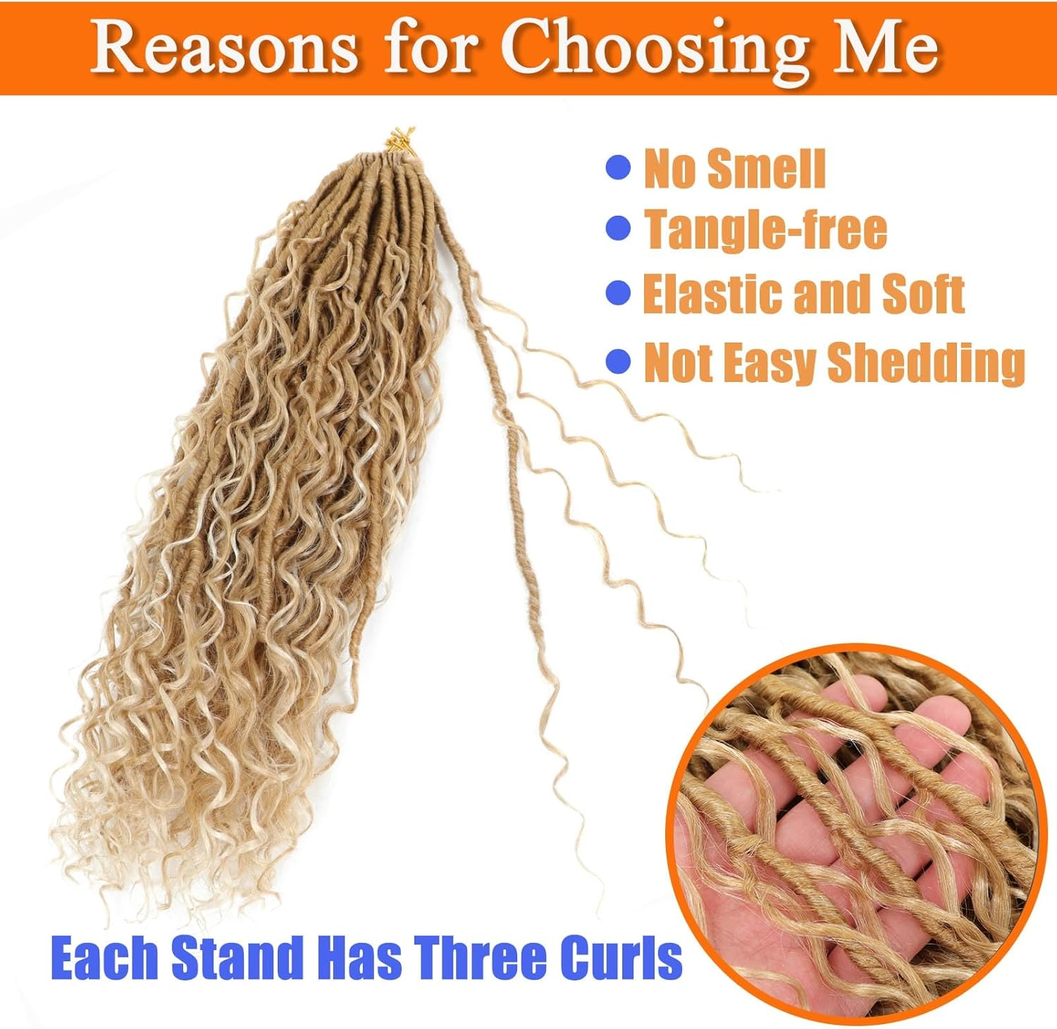 Goddess Locs Crochet Hair 18 Inch 7 Packs Bohemian Goddess Faux Locs Crochet Hair Pre Looped Boho Soft Locs Synthetic Braids Hair Extensions for Women (27/613#, 18 Inches) image number 6