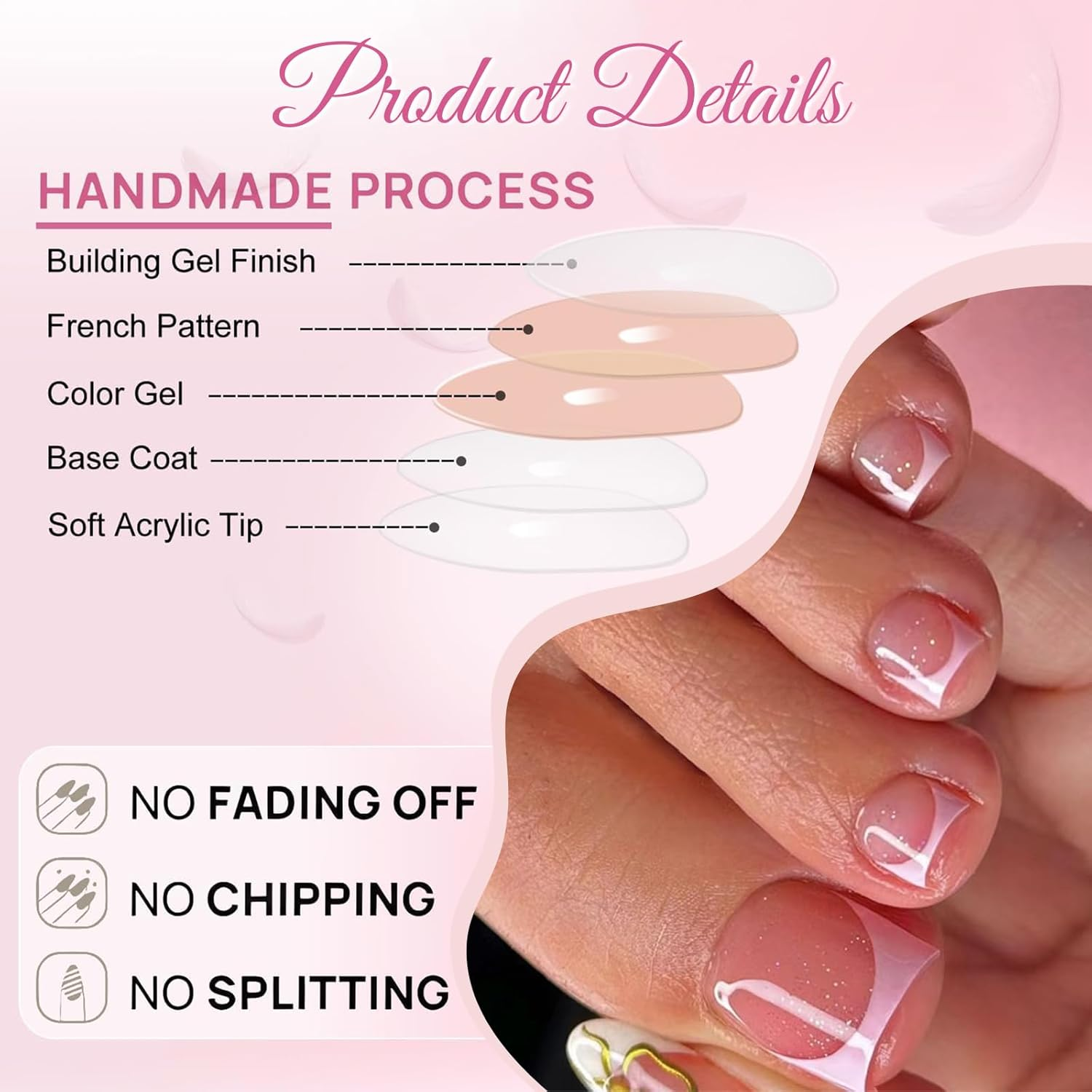 NATOSU Pink French Tip Press on Toenails Short Glitter Fake Toenails Square Shape Fake Toenails Cute Designs Full Cover Stick on Toenails for Women image number 3