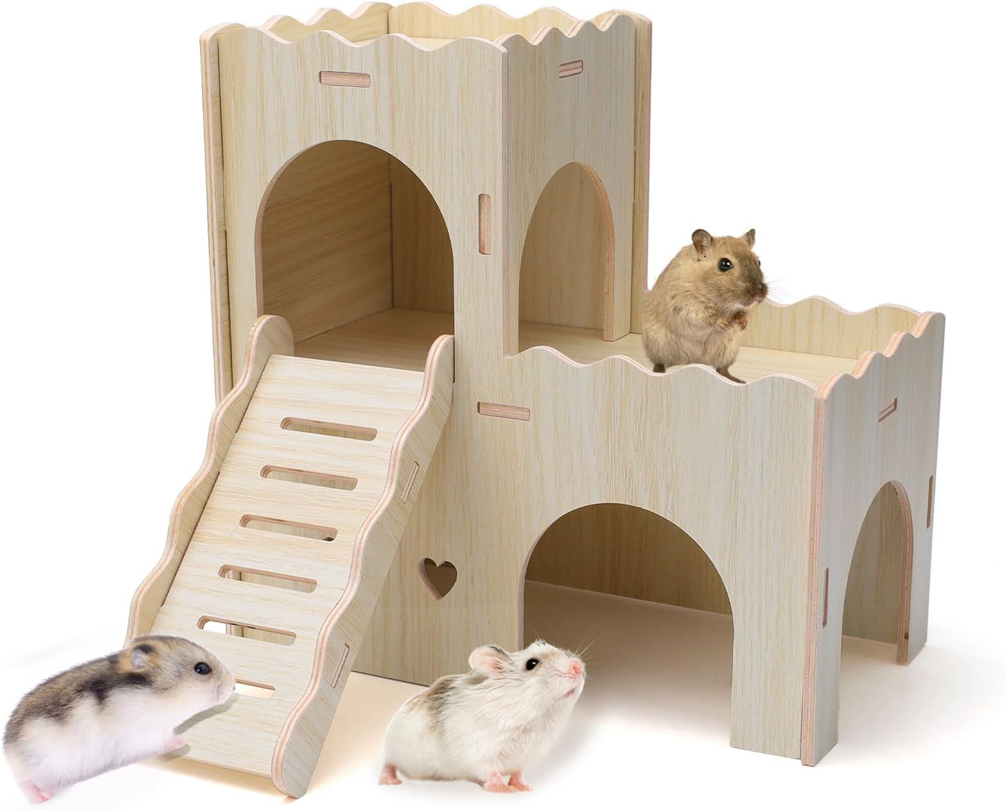 Wooden Hamster House, Hamster Playground with Cave Stairs, Hamster Houses and Hideouts, Wooden Hamster Toys Hamster Cage Accessories image number 6