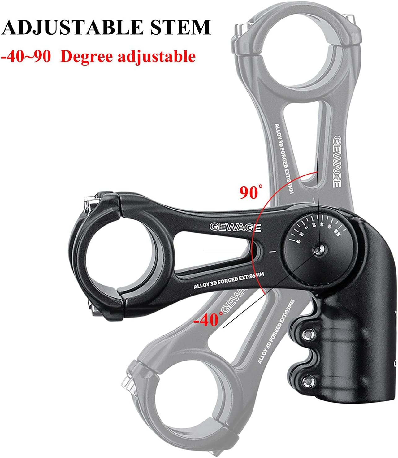 GEWAGE Bike Stem - 130 Degree Adjustable Bicycle Stem- 75Mm 90Mm 130Mm Handlebar Stem Riser for 31.8(1-1/4") Handlebars, Suitable for Most of Mountain Bike, Road Bike, BMX image number 5