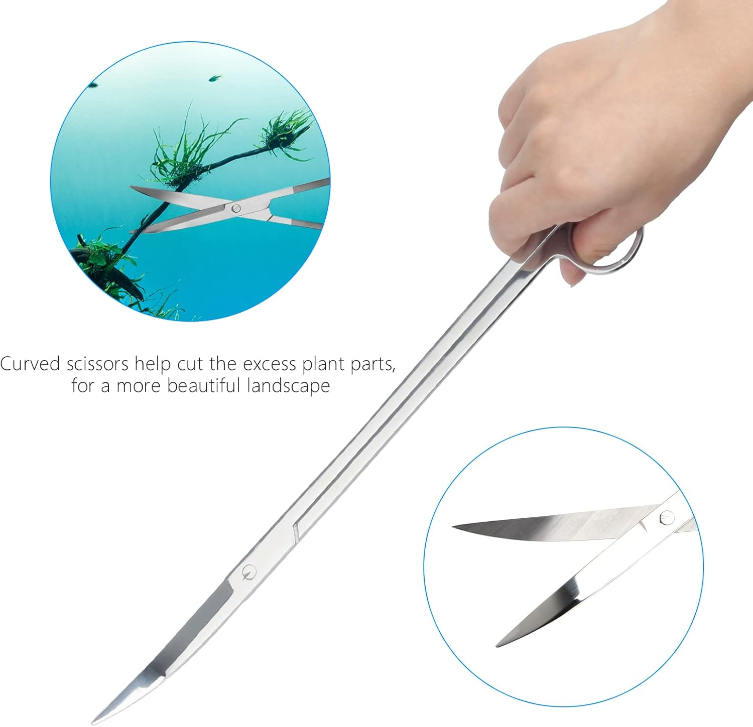Liveek Aquarium Aquascape Tools Kit 15In, 4 in 1 Anti-Rust Aquatic Plant Aquascaping Tool Stainless Steel Tweezers Scissor Spatula for Aquarium Tank Clean Fish Tank Aquascape Accessories Set(Silver) - Black image number 3