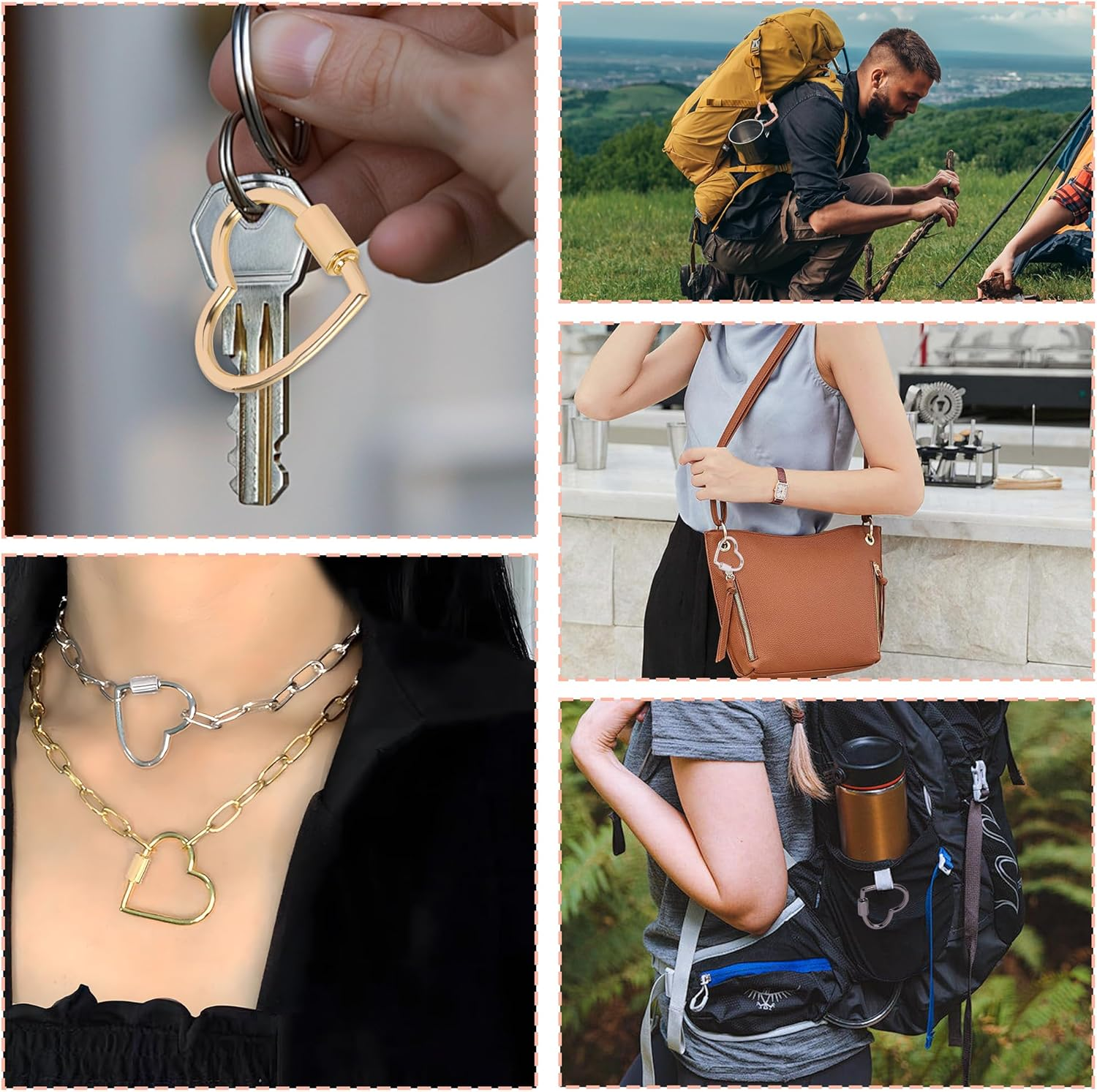 Heart Shaped Key Ring Set - 8 Pcs Cute Carabiner Keychain Clips with Heart Design, Durable Mini Metal Carabiner Clip for Keys, Hiking, Pets & Daily Use, Smooth Spring Snap Hooks for Outdoor Lovers image number 2