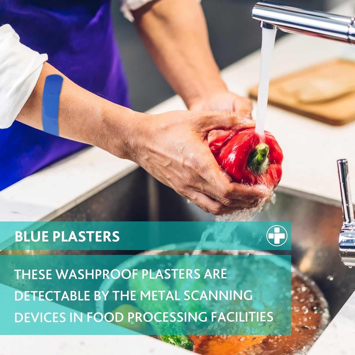 Reliance Medical Ref 456 Blue Dependaplast Plasters Metal Detectable Safety First Aid - Protect from Water and Low Allergy Adhesive with Assorted Sizes - Easily Detectable (Pack of 100)