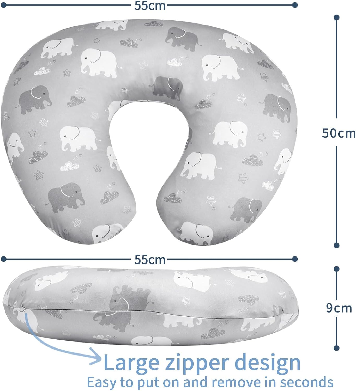 Baby Nursing Pillow, and Body Positioner for Breastfeeding and Bottle Feeding，Awake-Time Support with Removable Nursing Pillow Cover，Tummy Time Support for Baby Boys（Elephant） image number 5