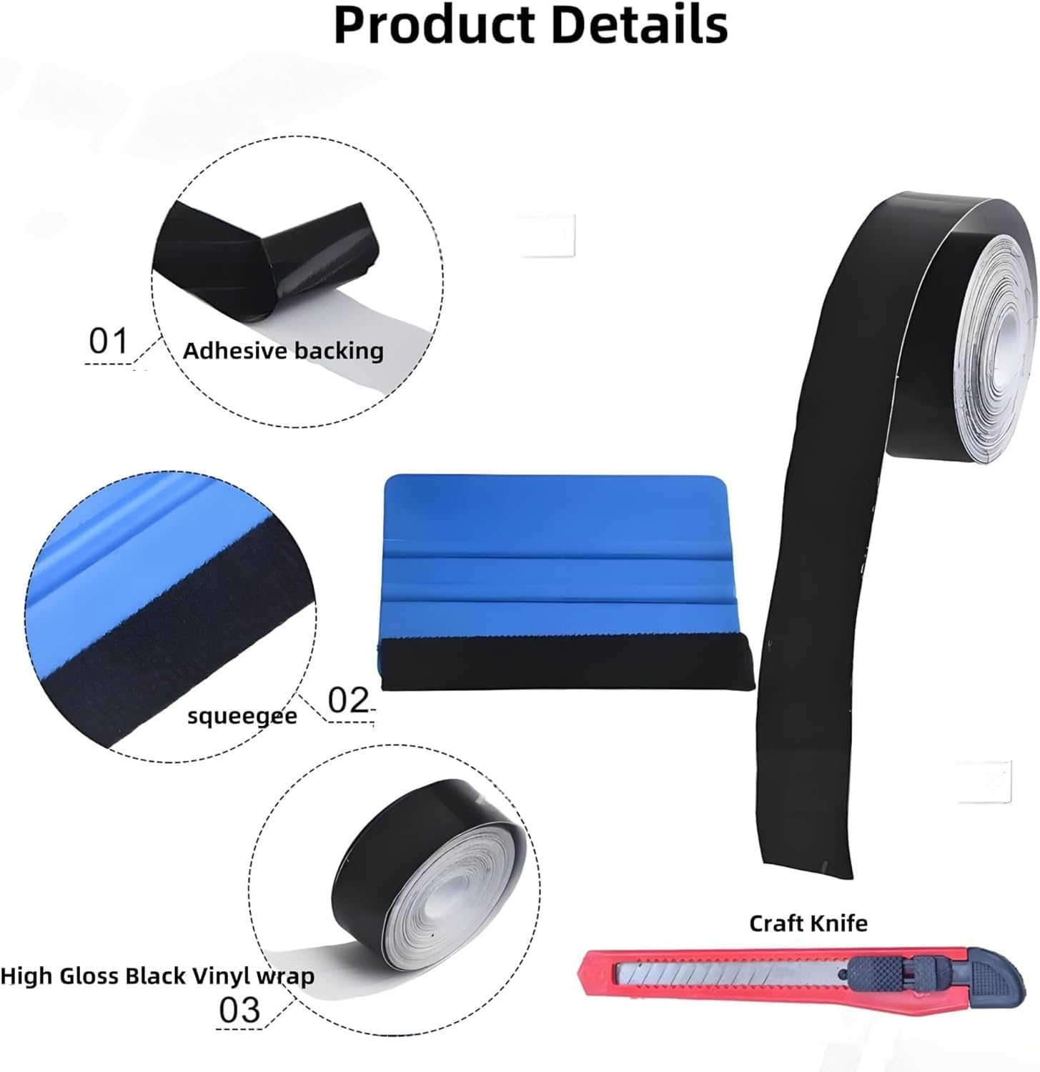 High Gloss Black Vinyl Wrap Tape, 3Cm X 1000Cm, with Scraper Tool and Adhesive Backing，Carbon Fiber Tape Auto Film Tape,Black Detailing Tape,High Self Adhesive with Scraper Tool image number 3