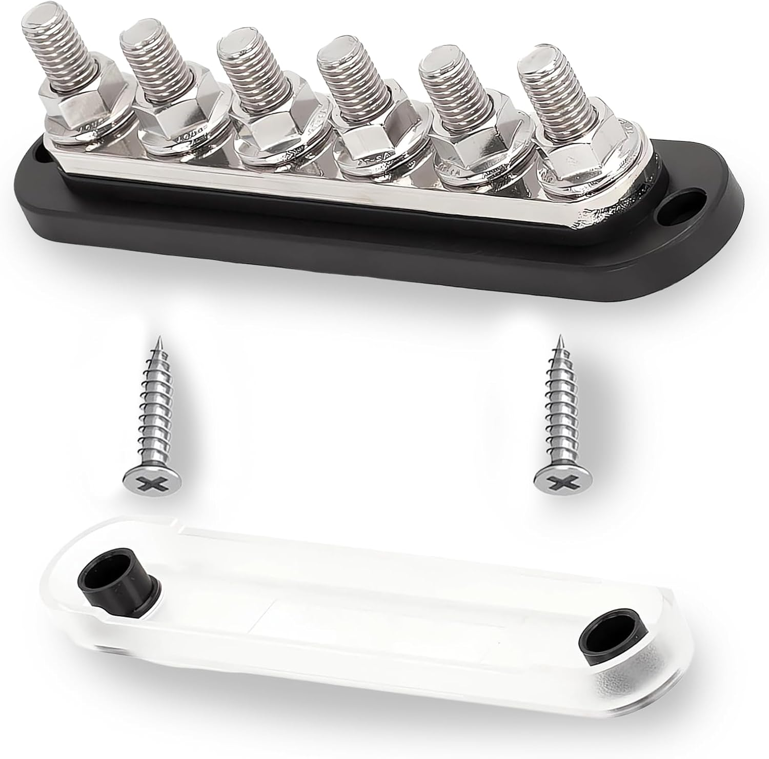 Bus Bar 6 Gang 300A M8 Power Distribution Block Terminal Post Stud 12V Black Nickel Plated for Corrosion Protection, Enhance RV Experience (Red)