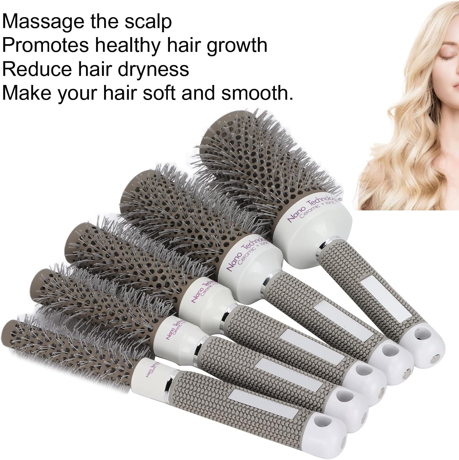 CARRORABI 5Pcs round Brush Set for Blow Drying Curling, Professional Hair Styling Brush, Ceramic Thermal Barrel Brush Hair Heat Styling Brush Hairdressing Tool Set for Blow Drying Curling for Women image number 1