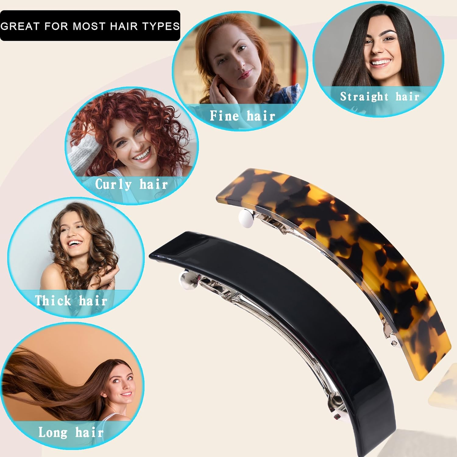 FSMILING Pack of 2 Women'S Large Hair Clips, Thick Hair, French Hair Clip, Automatic Hair Clips for Women, Thin Hair - 2Pack D image number 6