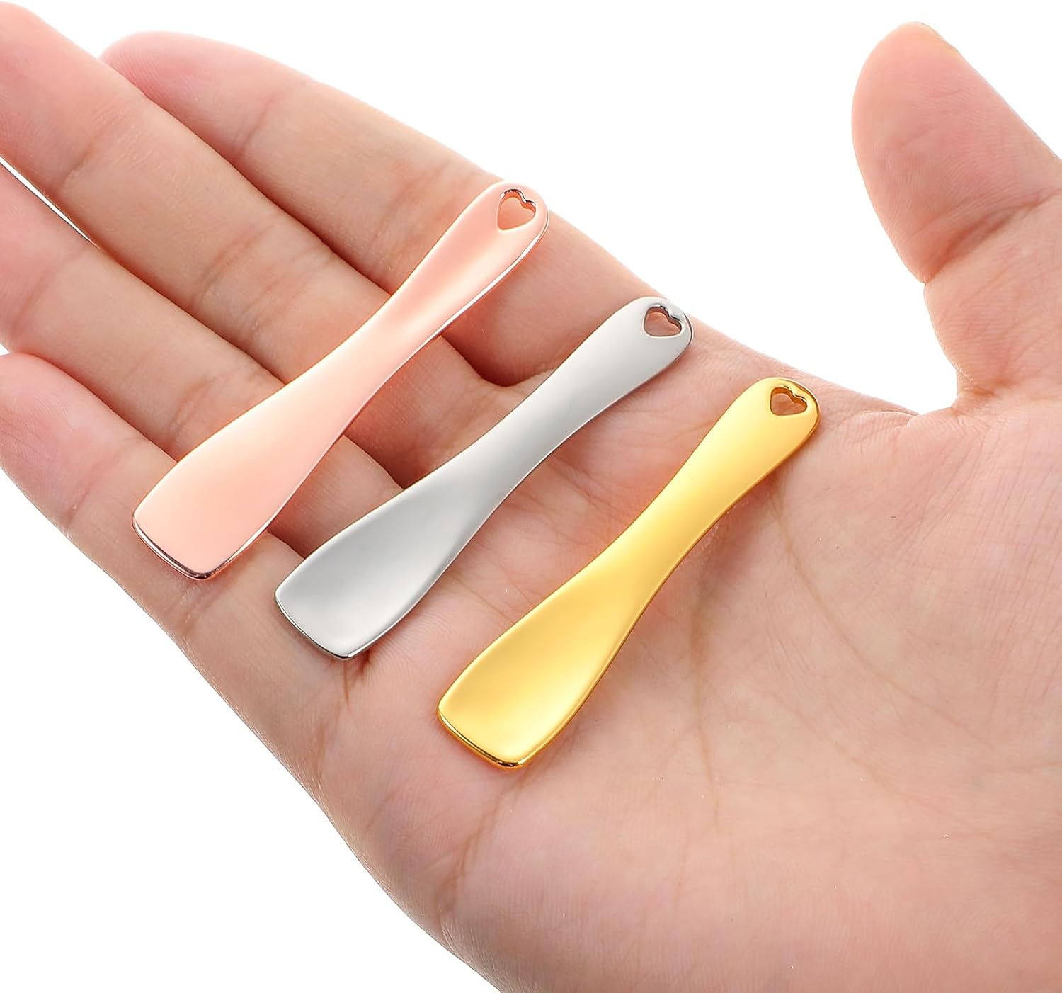 Bremorou 3Pcs Mini Metal Makeup Spatula,Metal Cosmetic Spoon,Skincare Spatula Stick Applicatorzinc Alloy,Beauty Spa Spoon Skin Care Facial Cream Mask Scoop Makeup Tools for Beauty Spa image number 3