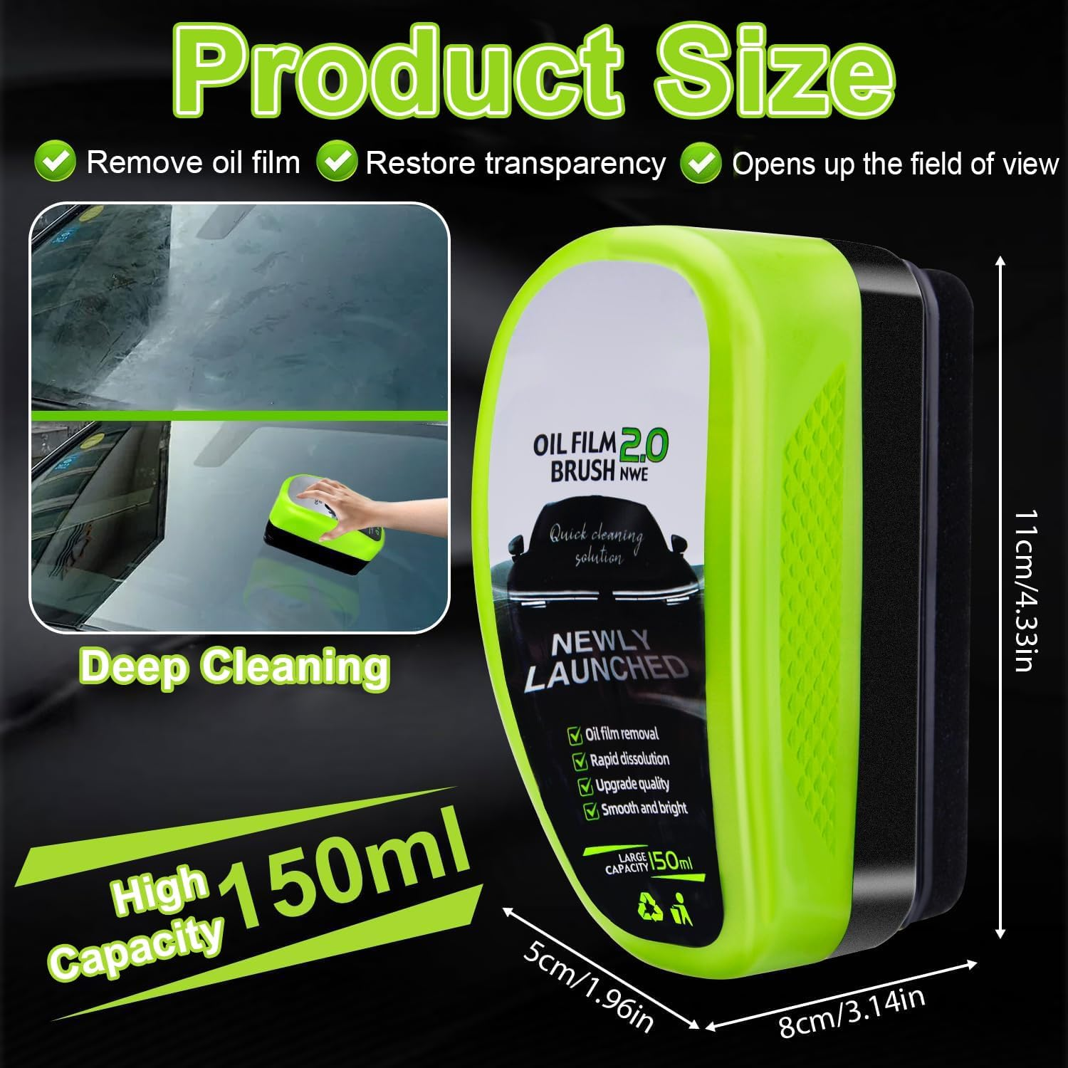 2025 New Upgrade Automotive Oil Film Cleaning Brush 2.0, 2-Pack Car Glass Oil Film Cleaner Remover Strong Front Windshield Remover Glass Coating Cleaning Board Brush for Windshield image number 2