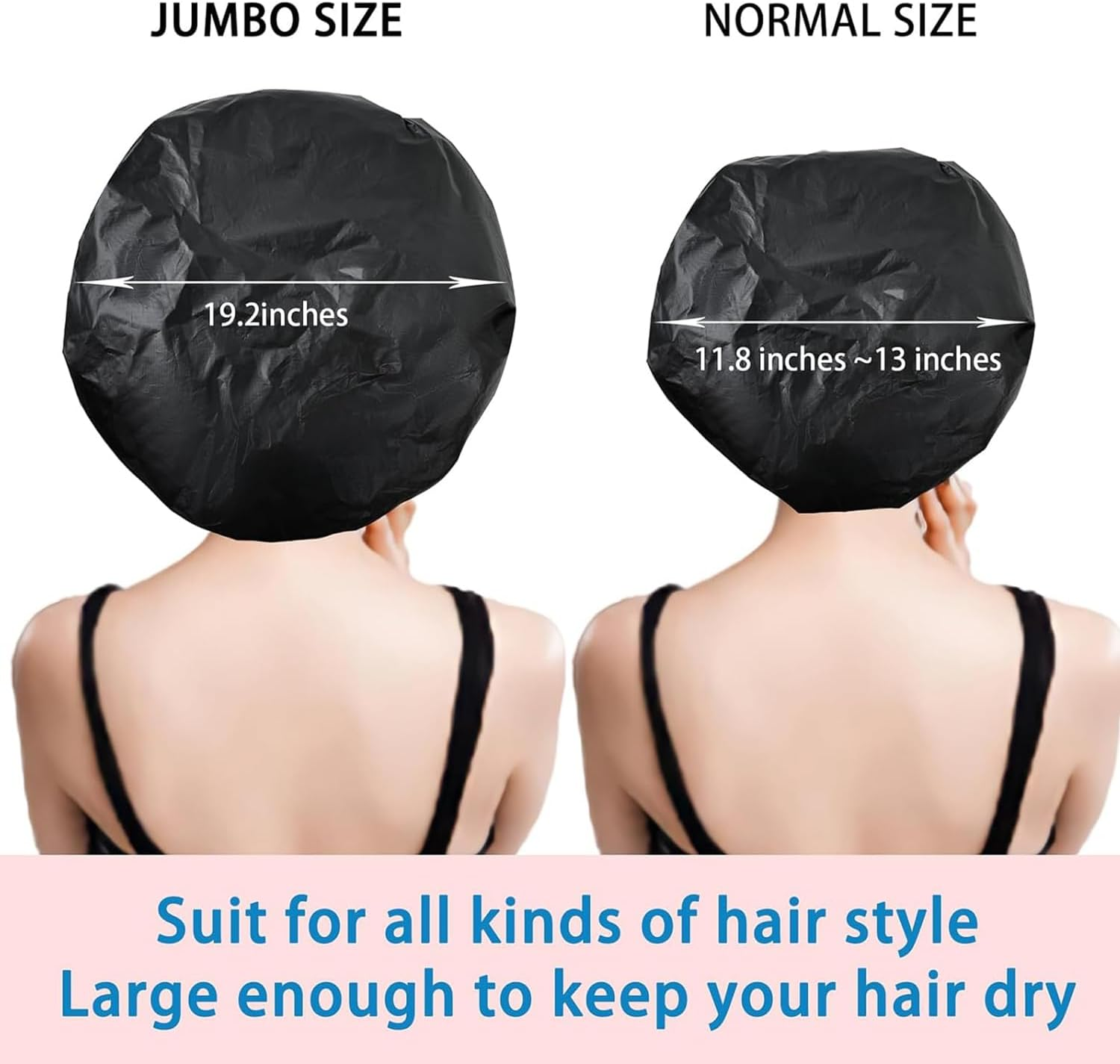 Super Jumbo Shower Cap 2 PCS Waterproof Shower Caps for Women,Extra Large Shower Cap,Reusable Super Large Bath Caps Hair Cap for Long Thick Curly Hair,Twist Braids (Black+White) image number 6