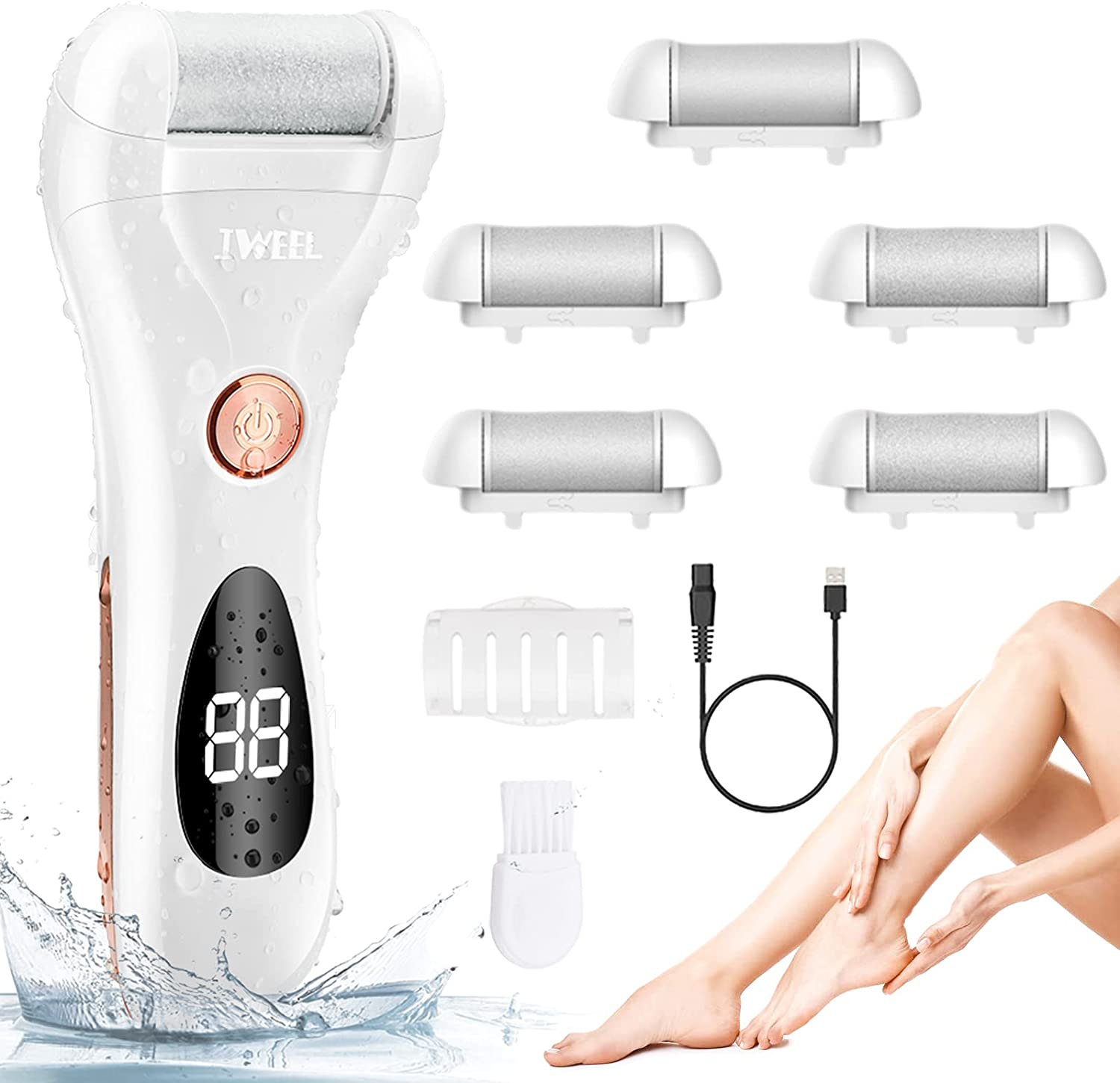 Electric Callus Remover, Rechargeable Foot File Pedicure Tools for Feet Electronic Callus Shaver Waterproof Pedicure Kit for Cracked Heels and Dead Skin Onesize White&Golden