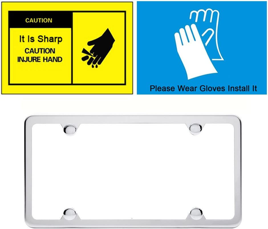 License Plate Frames, Indeebuy 2 Pcs 4 Holes Slim Stainless Steel Polish Mirror License Plate Frame and Chrome Screw Caps image number 4