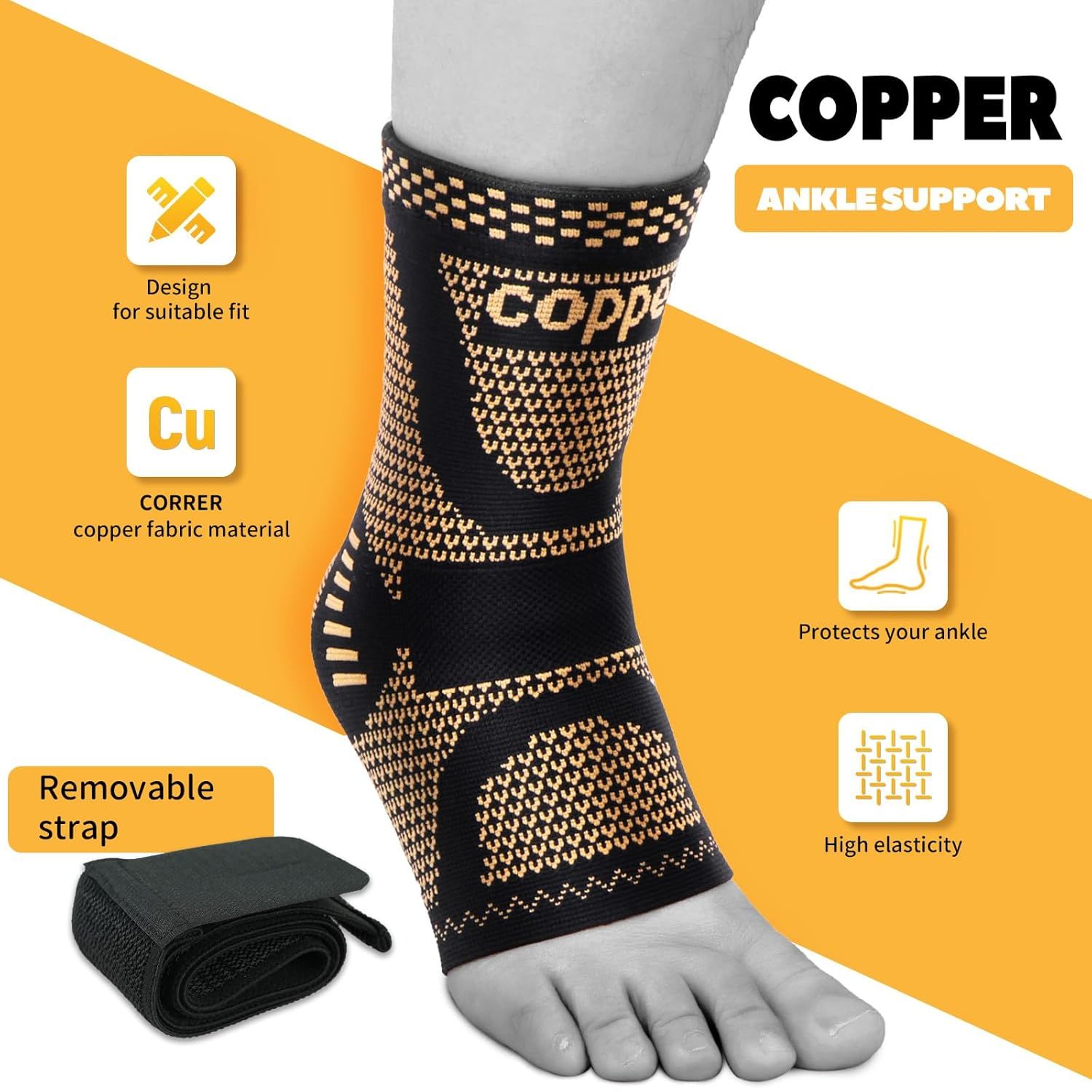 Sports Ankle Brace a Pair, Adjustable with Straps for Foot and Ankle Support, Running Sports, Football,Volleyball, Basketball,Support for Sprains,One Size Fits Most for Men and Women (Black, S) image number 3