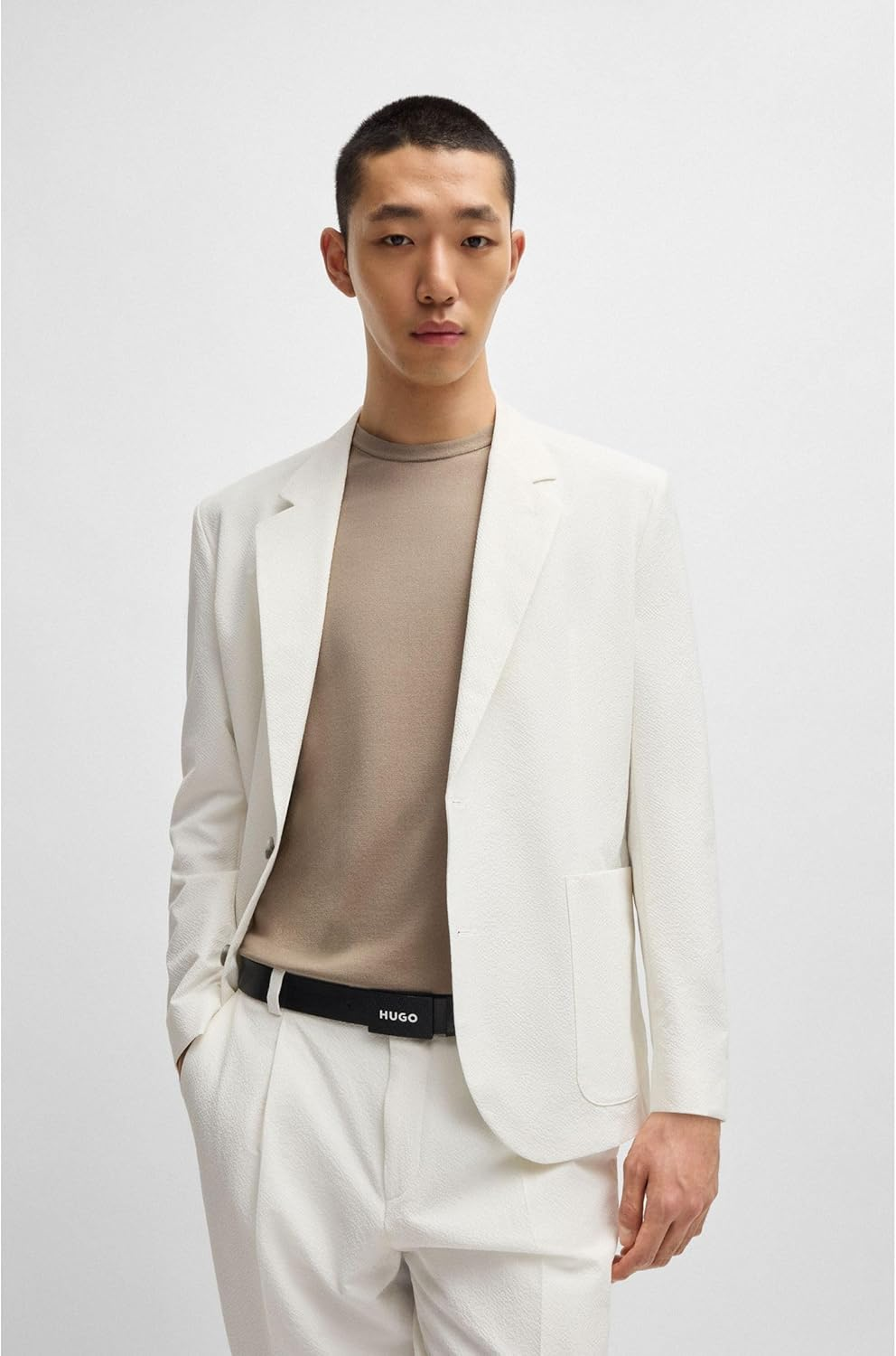 HUGO Men'S Gilao-Z Sz35 Matte Leather Belt with Logo Buckle image number 1