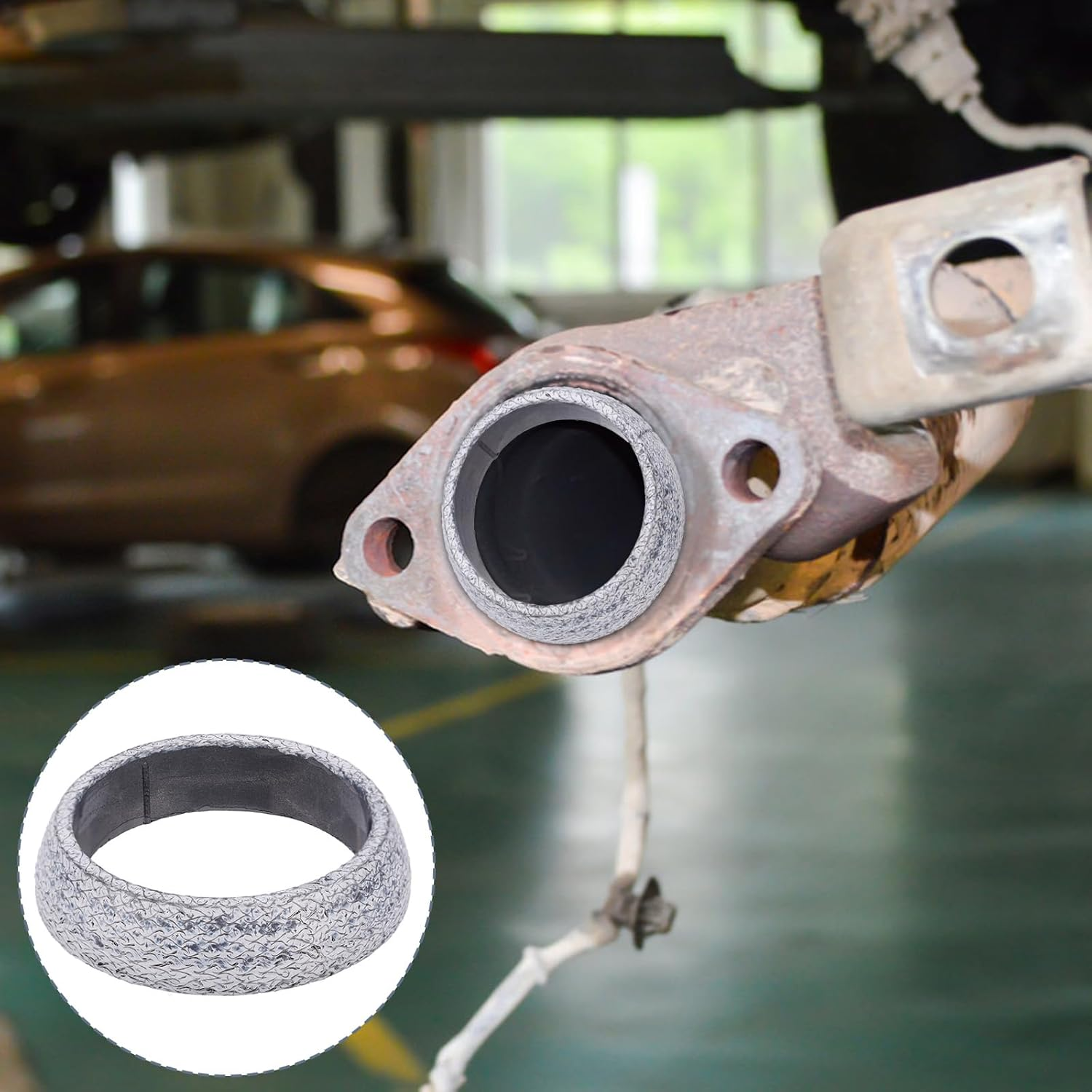 2Pcs Exhaust Manifold Gasket & 2 Bolts Kit, High-Temp Sealed Donut Gasket with Shock Absorbing Springs for Car, Truck, SUV Exhaust System Repair (54Mm)