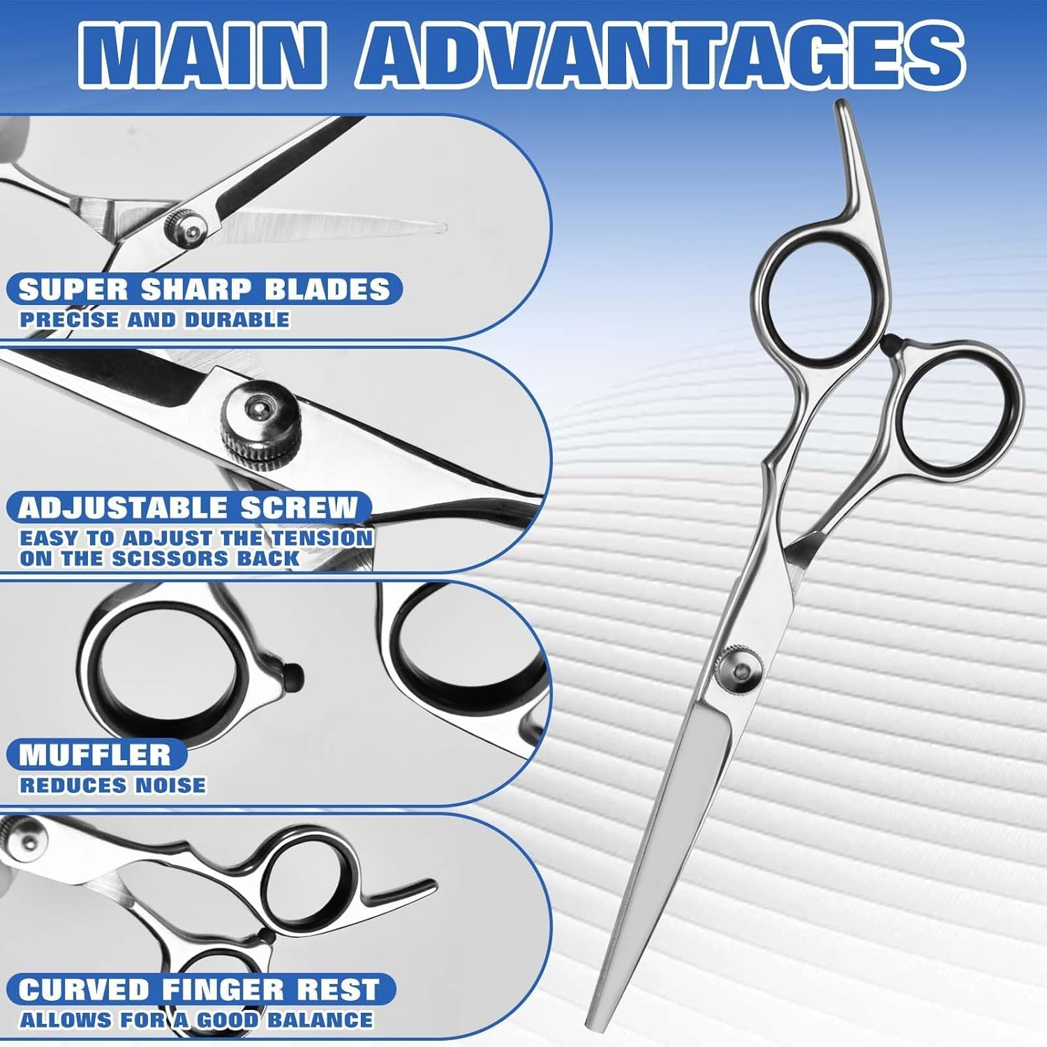 LEONTOOL Hair Scissors with Storage Bag Made of Leather Stainless Steel 6 Inch Total Length Fine Adjustment Tension Screw Professional Hair Scissors Ergonomic Design for Men Women Children and Babies