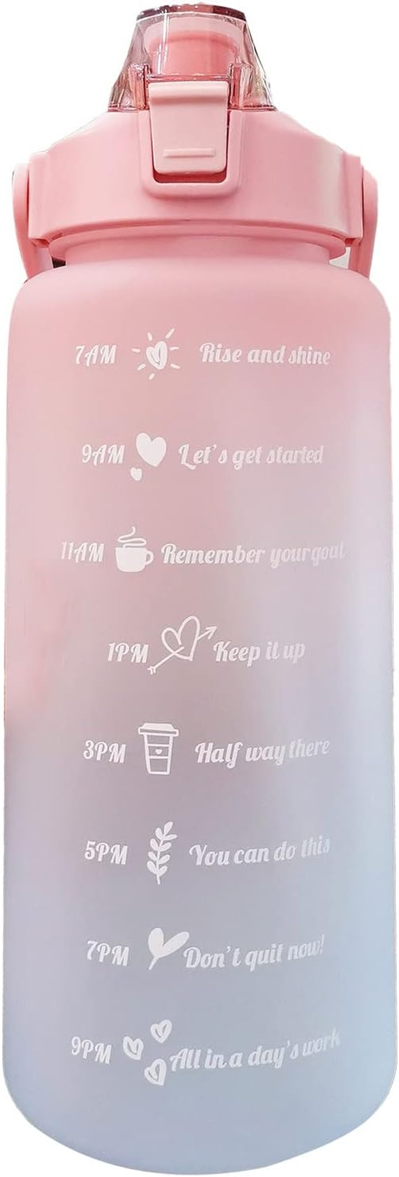 2L 67Oz Water Bottle with Motivational Time Marker with Straw Frosted Plastic Reusable Leakproof Drop Resistant and Drink Bottle for Fitness Gym Sports Workout