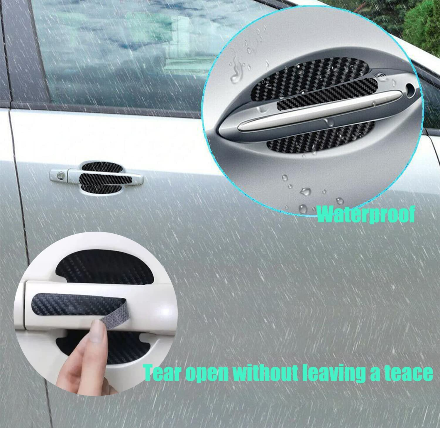 8PCS Door Handle Protector Stickers, Carbon Fiber Anti-Scratches Auto Door Handle Protective Film, Side Paint Cover Guard Stickers Fit for Most Car Handles image number 5